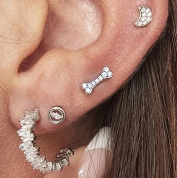 925 Sterling Silver Yellow Gold Zircon Dog Bone Puppy Stack - Picture 2 of 10